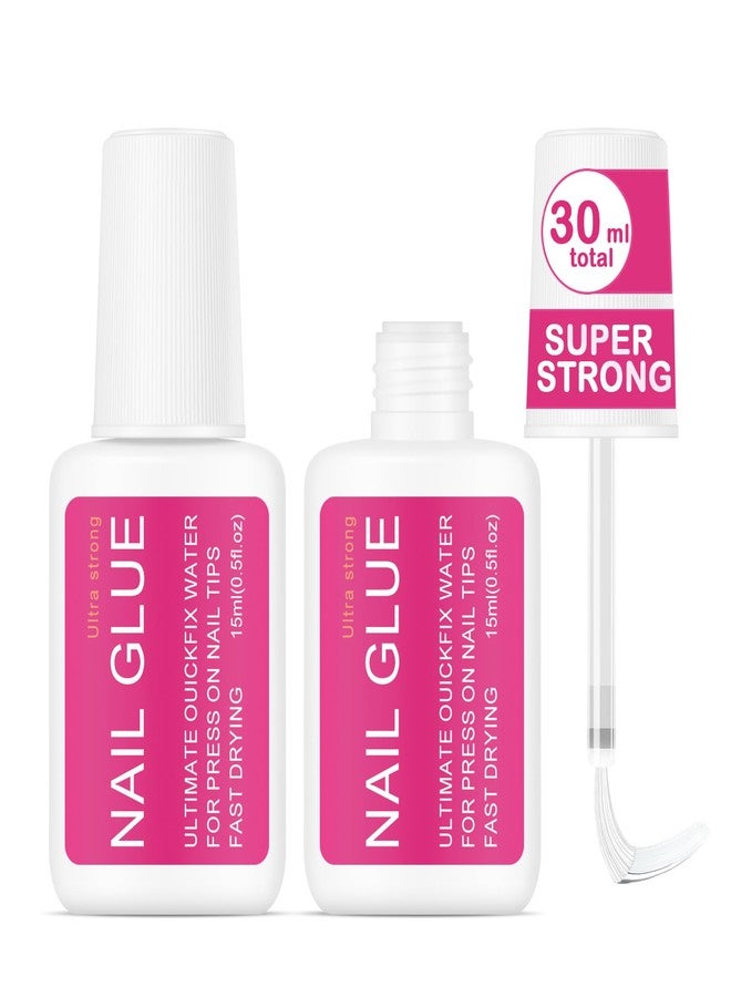 FREEORR Super Strong Nail Glue for Press Ons, Fake Nail Tips and Acrylic Nails, No U/V Light Needed Long-Lasting Fast Drying Easy Application No Mess Brush on Nail Adhesive(15ml,2 Pcs) - Image 1